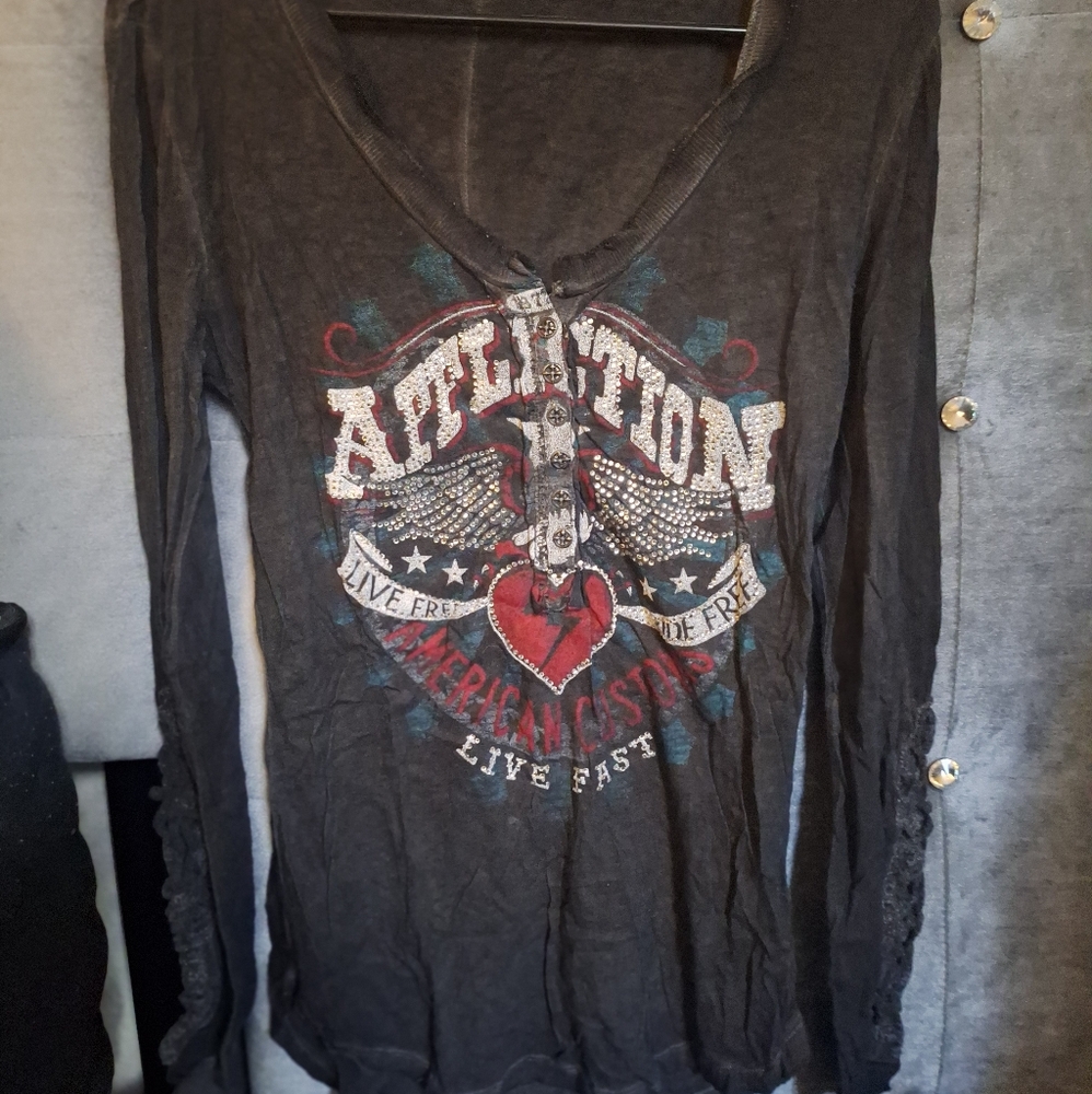 Affliction American Customs Dark Grey Button Down Top